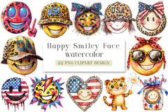 Happy Smiley Face Leopard 4th of July Clipart Bundle - CraftNest - Digital Crafting and Art