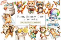 Funny Summer Cats Clipart Bundle - CraftNest - Digital Crafting and Art