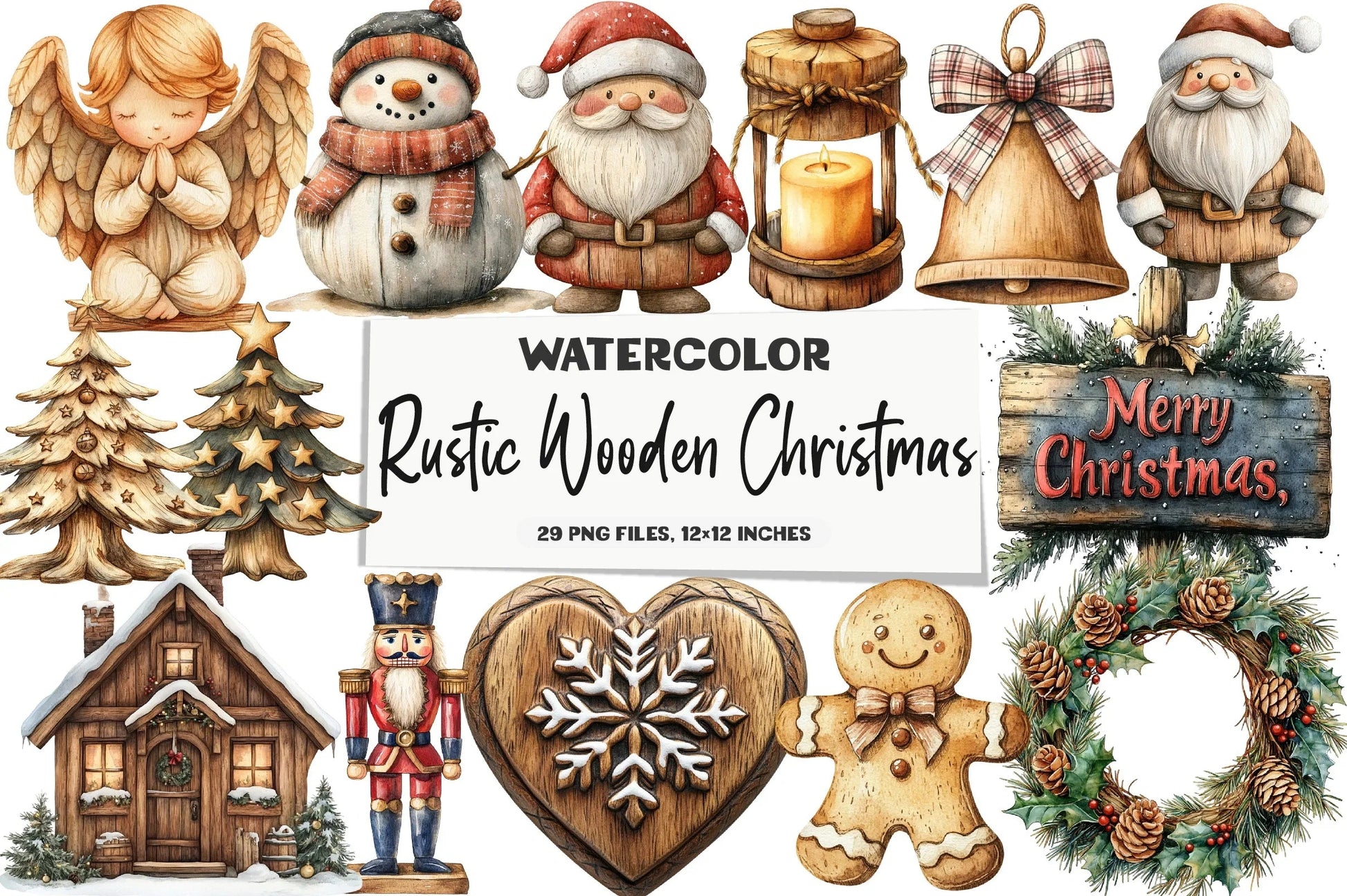 Rustic Wooden Christmas Clipart Bundle - CraftNest - Digital Crafting and Art