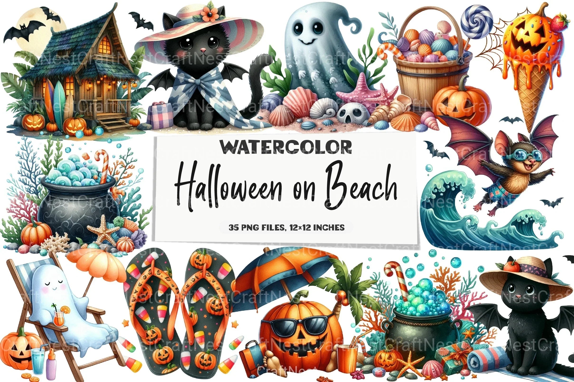 Green & White Halloween Clipart Bundle 2 - CraftNest - Digital Crafting and Art