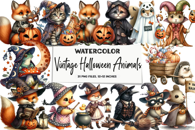 Vintage Halloween Animals Clipart Bundle - CraftNest - Digital Crafting and Art