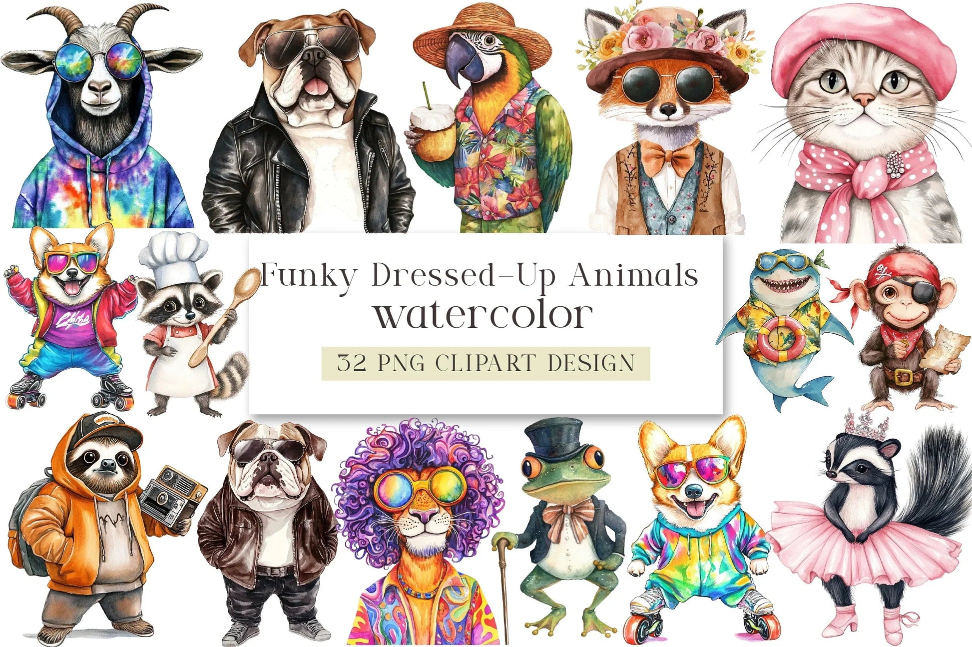 Funky Dressed Animals Clipart Bundle - CraftNest - Digital Crafting and Art