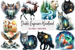 Double Exposure Woodland Animal Clipart Bundle - CraftNest - Digital Crafting and Art