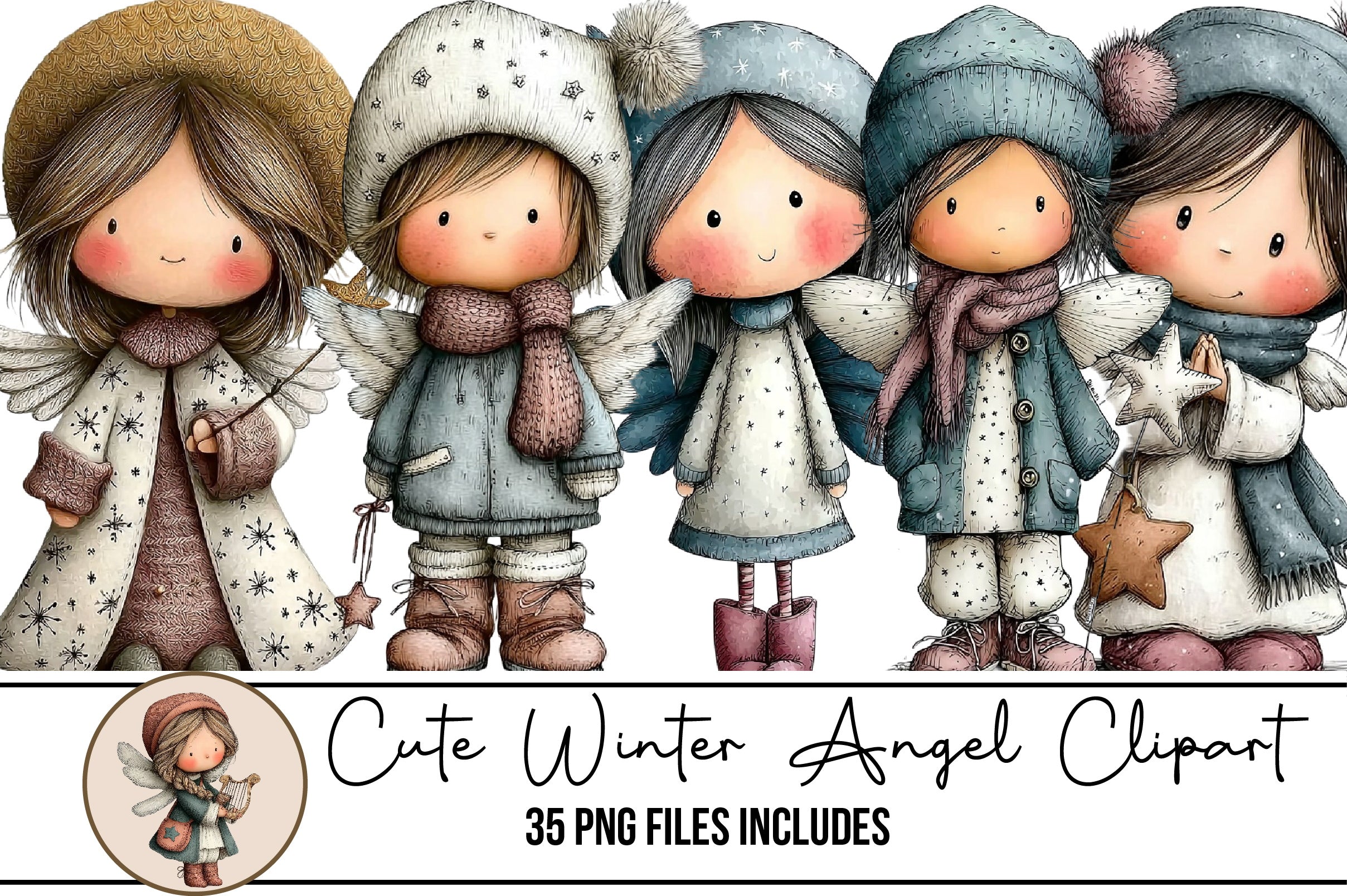 Cute Winter Angel Clipart Bundle