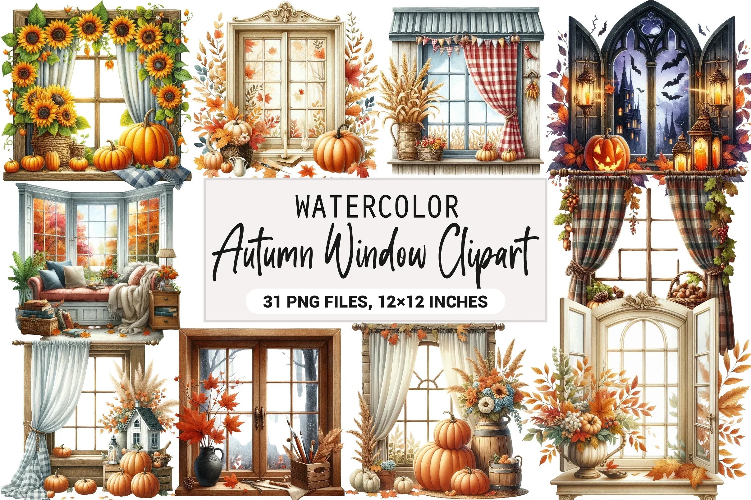 Autumn Window Clipart Bundle - CraftNest - Digital Crafting and Art