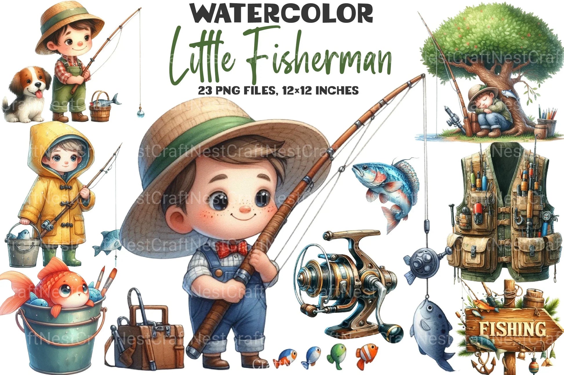 Little Fisherman Clipart Bundle - CraftNest - Digital Crafting and Art