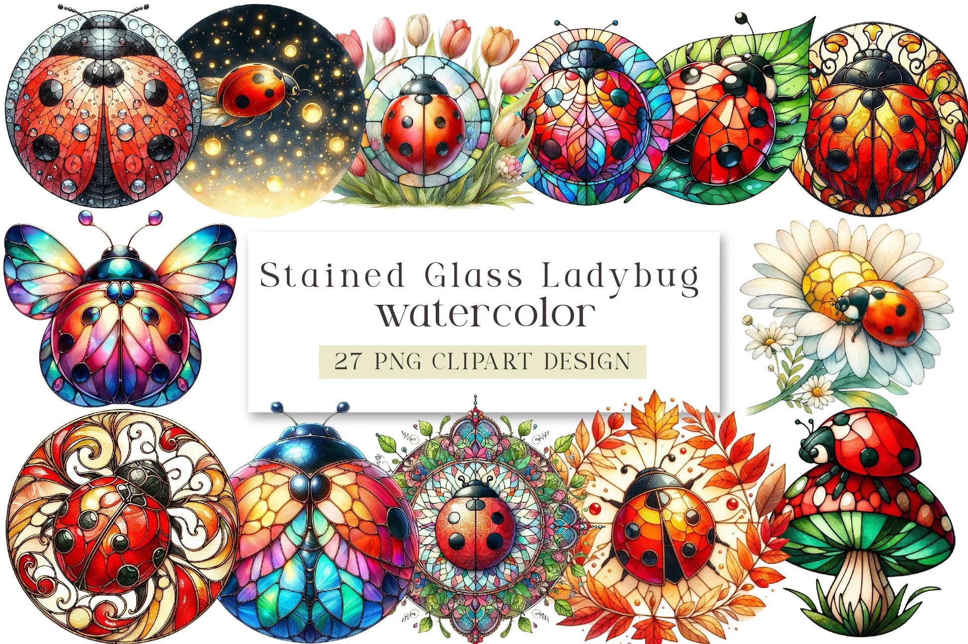 Stained Glass Ladybug Clipart Bundle - CraftNest - Digital Crafting and Art