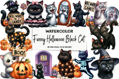 Funny Halloween Black Cat Clipart Bundle - CraftNest - Digital Crafting and Art