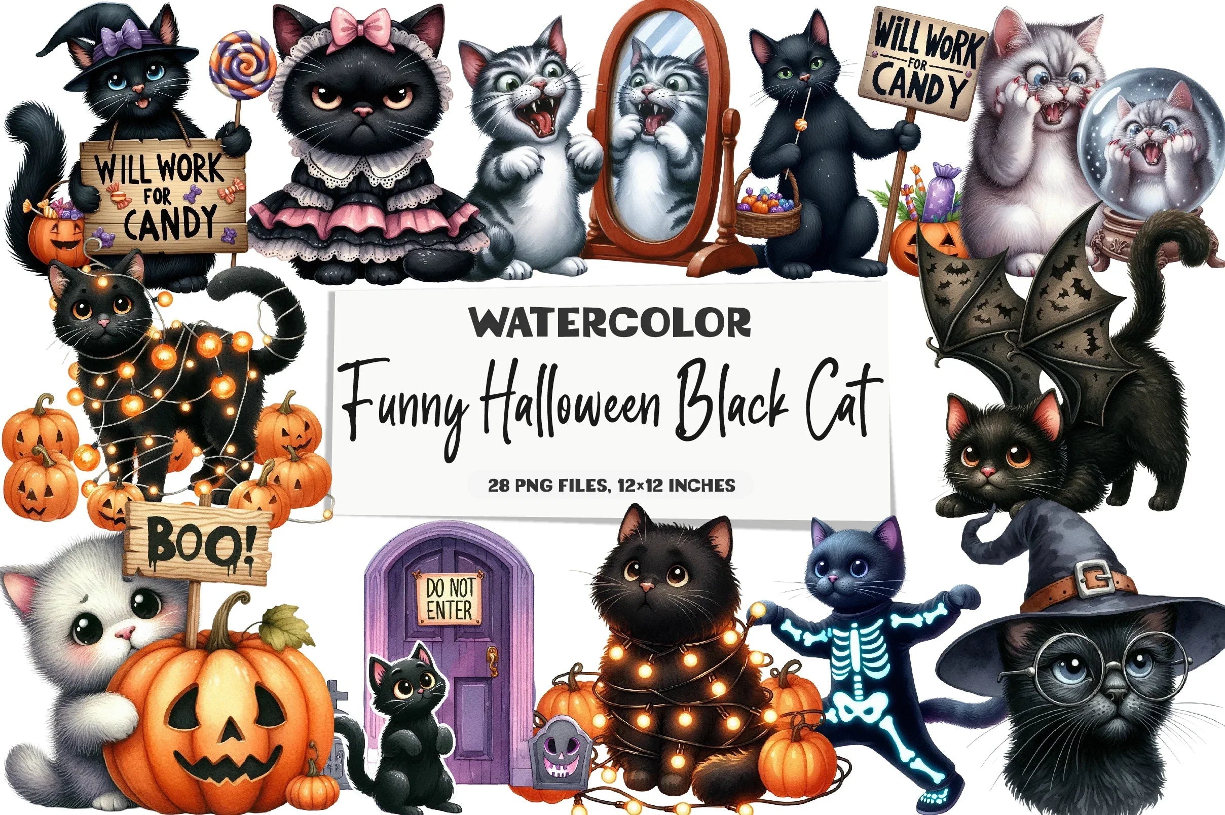 Funny Halloween Black Cat Clipart Bundle - CraftNest - Digital Crafting and Art