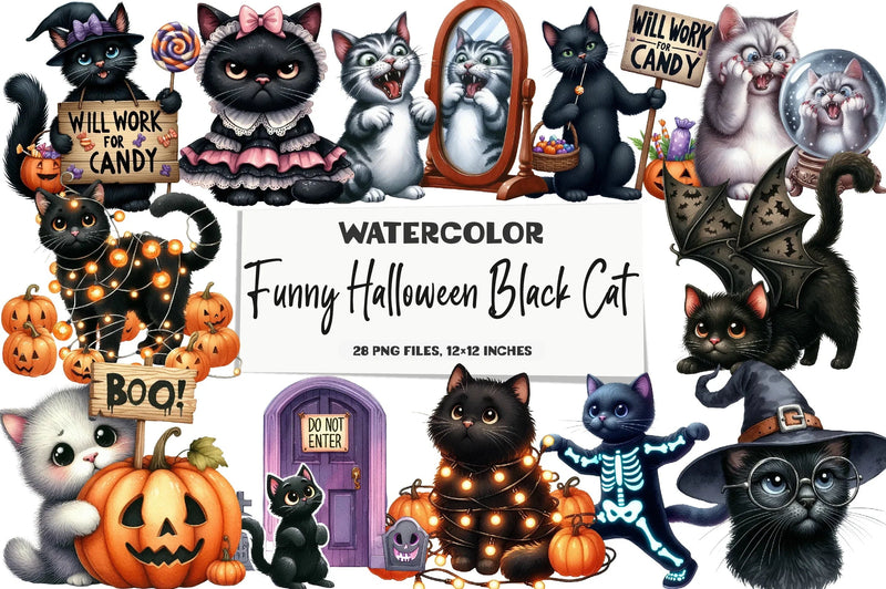Funny Halloween Black Cat Clipart Bundle - CraftNest - Digital Crafting and Art