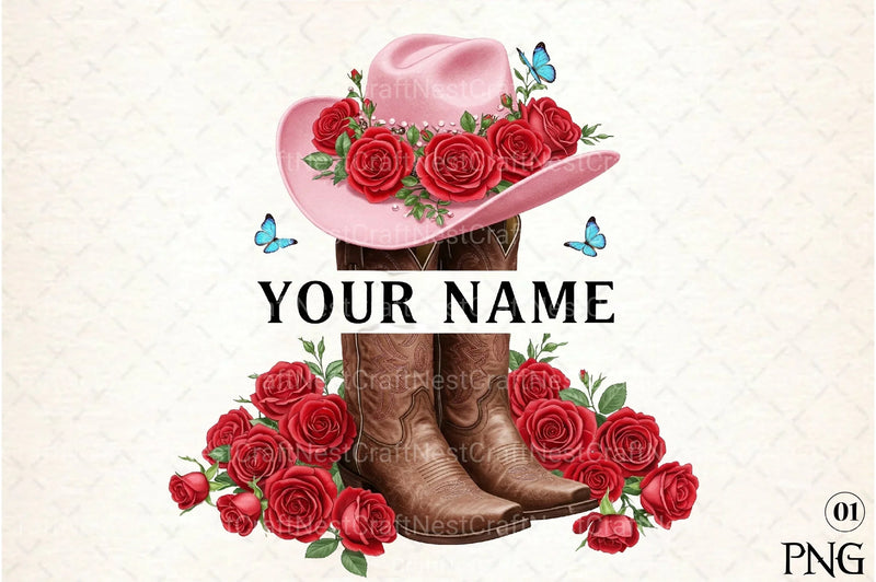 Pink Cowgirl Hat & Boots Monogram Clipart Bundle - CraftNest - Digital Crafting and Art