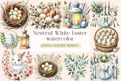 Neutral White Easter Clipart Bundle - CraftNest - Digital Crafting and Art