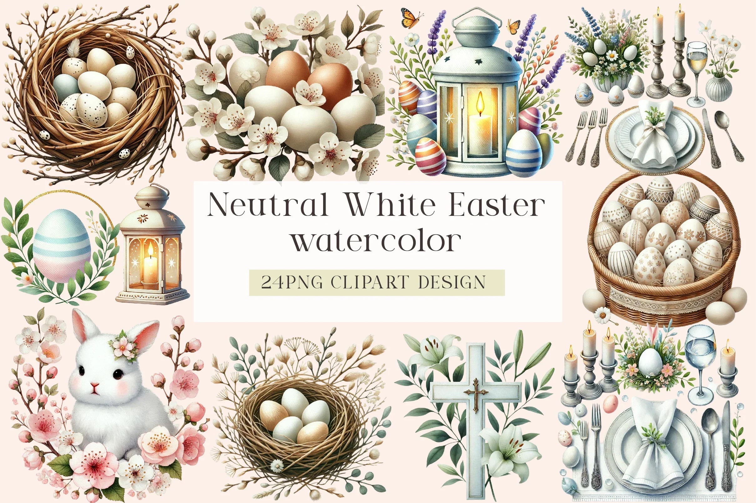 Neutral White Easter Clipart Bundle - CraftNest - Digital Crafting and Art
