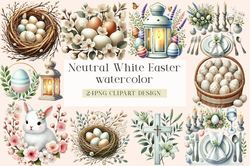 Neutral White Easter Clipart Bundle - CraftNest - Digital Crafting and Art