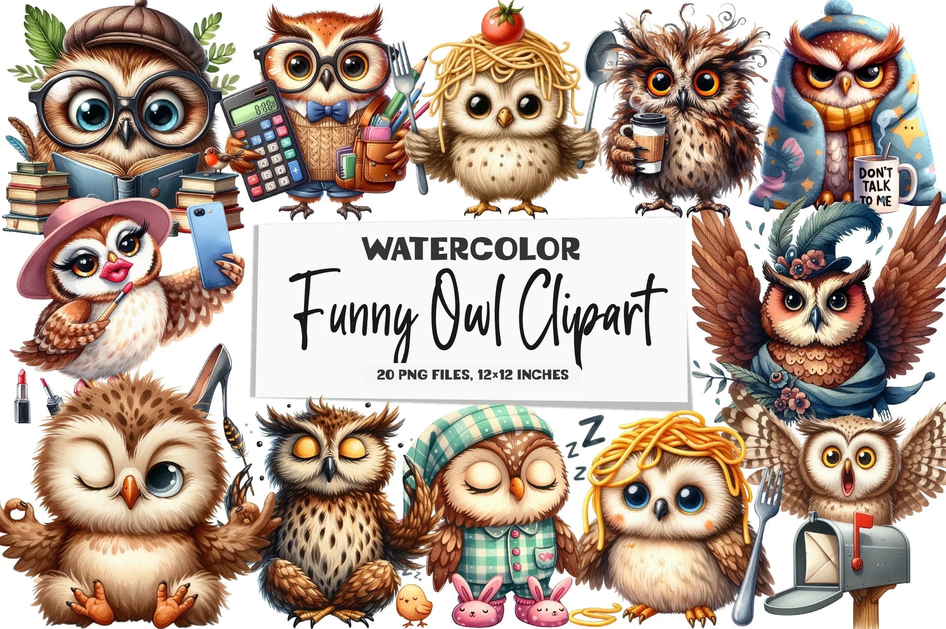 Funny Owl Clipart Bundle - CraftNest - Digital Crafting and Art