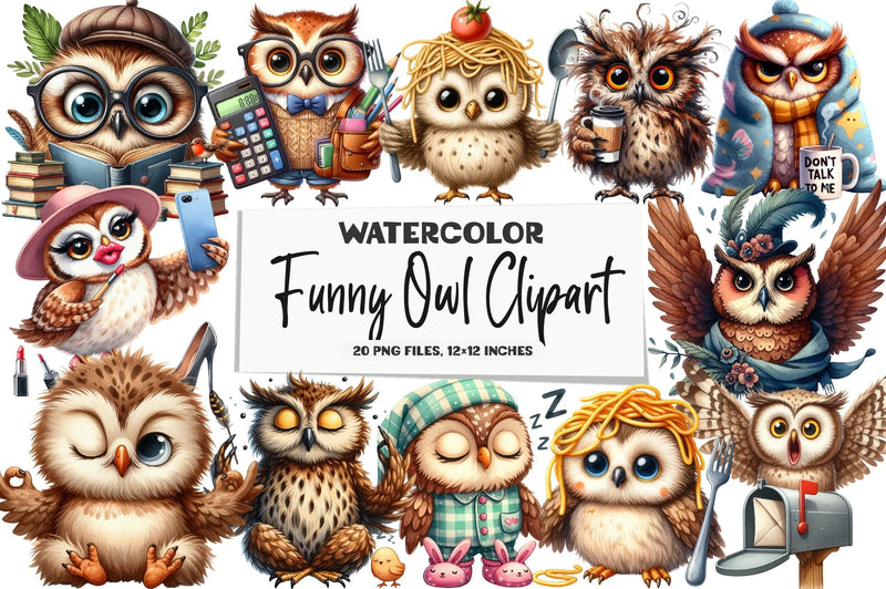 Funny Owl Clipart Bundle - CraftNest - Digital Crafting and Art