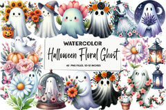 Halloween Floral Ghost Clipart Bundle - CraftNest - Digital Crafting and Art