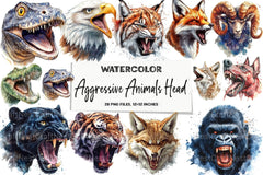 Aggressive Animal Head Clipart Bundle - CraftNest - Digital Crafting and Art