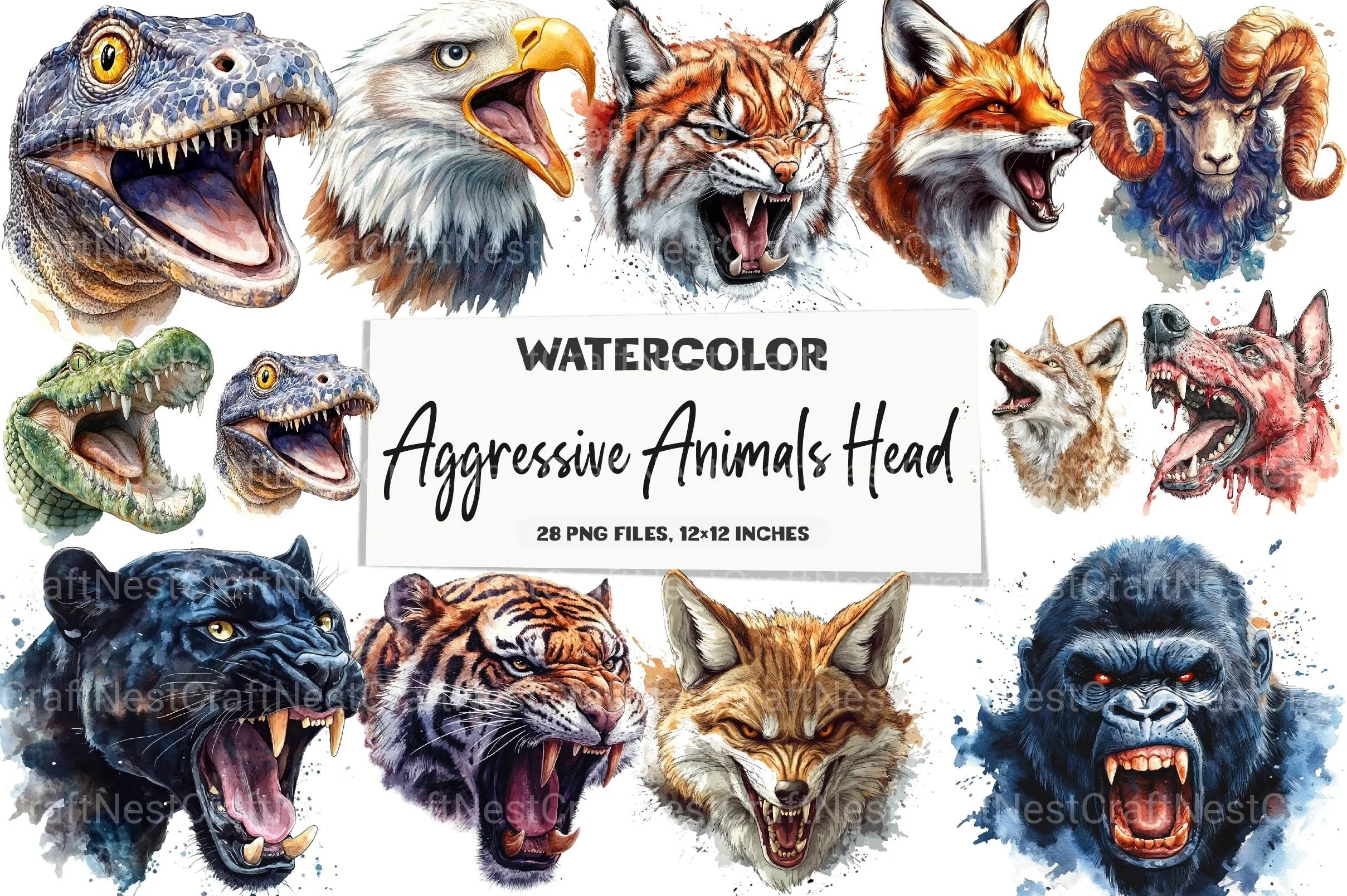 Aggressive Animal Head Clipart Bundle - CraftNest - Digital Crafting and Art