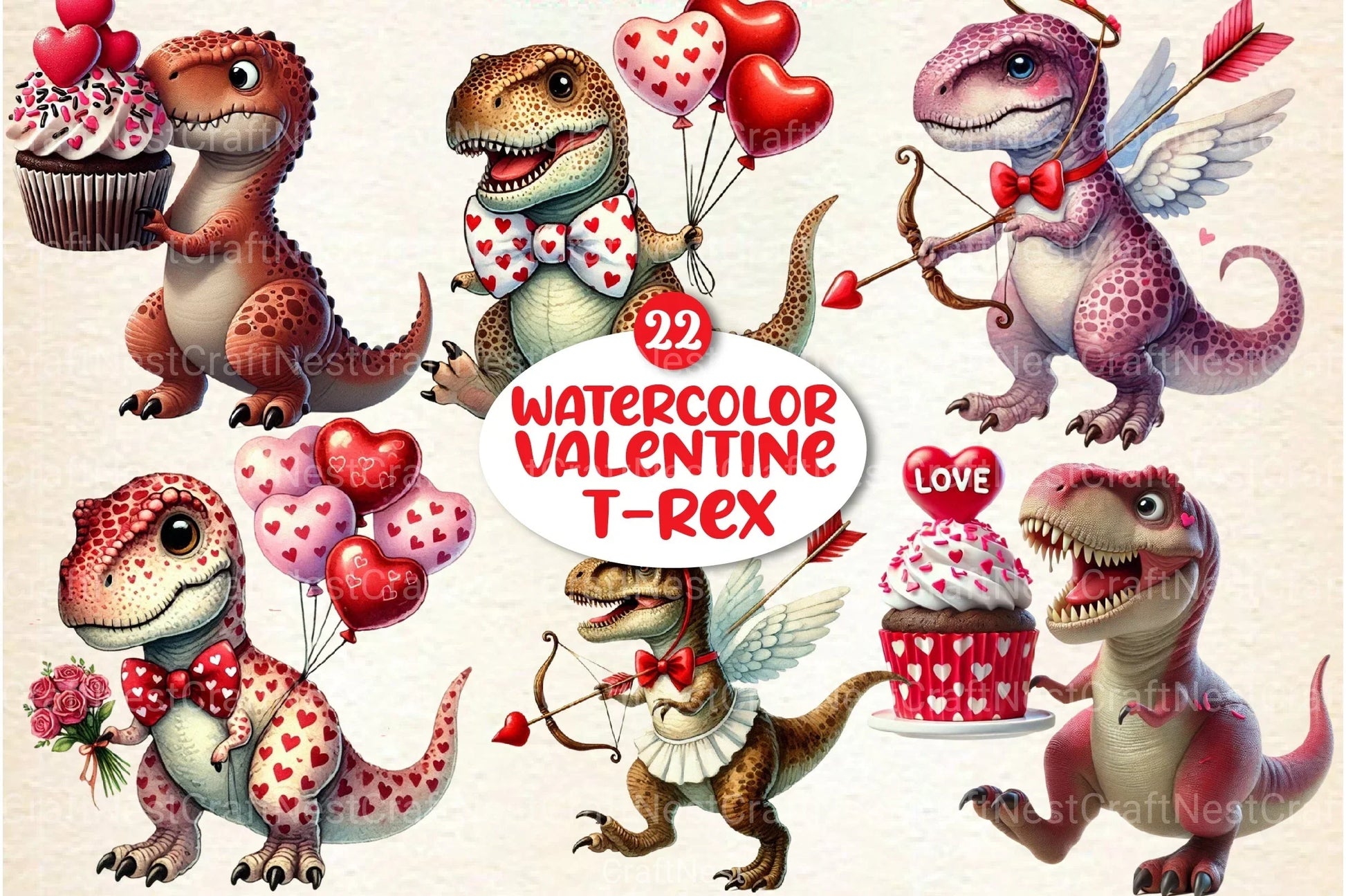 Valentine's Day T-Rex Clipart Bundle 77 - CraftNest - Digital Crafting and Art