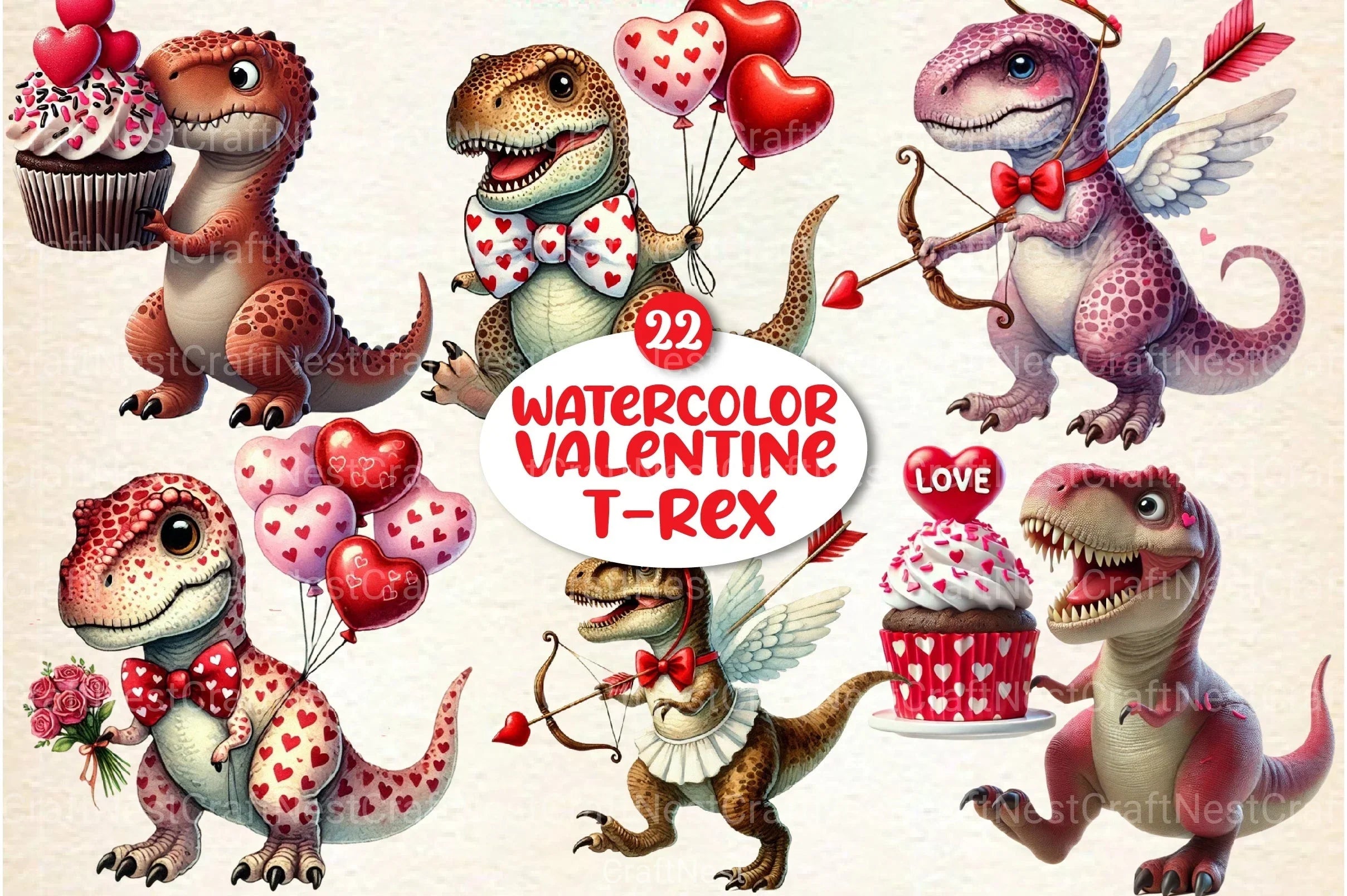 Valentine's Day T-Rex Clipart Bundle 77 - CraftNest - Digital Crafting and Art