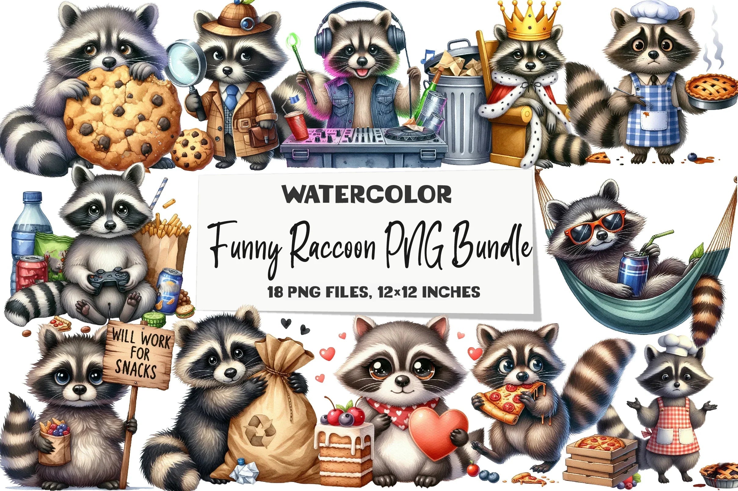 Funny Raccoon Clipart Bundle - CraftNest - Digital Crafting and Art