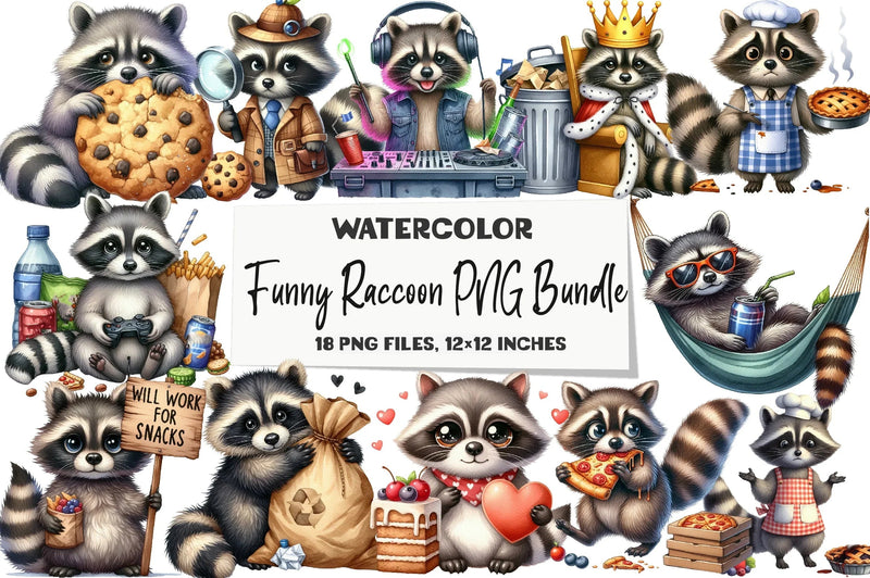Funny Raccoon Clipart Bundle - CraftNest - Digital Crafting and Art