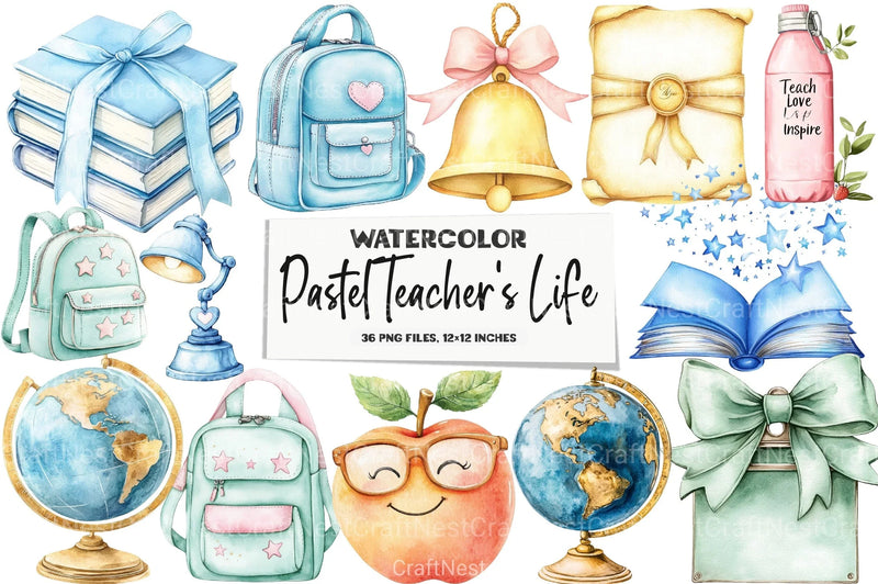 Pastel Teacher's Life Clipart Bundle - CraftNest - Digital Crafting and Art