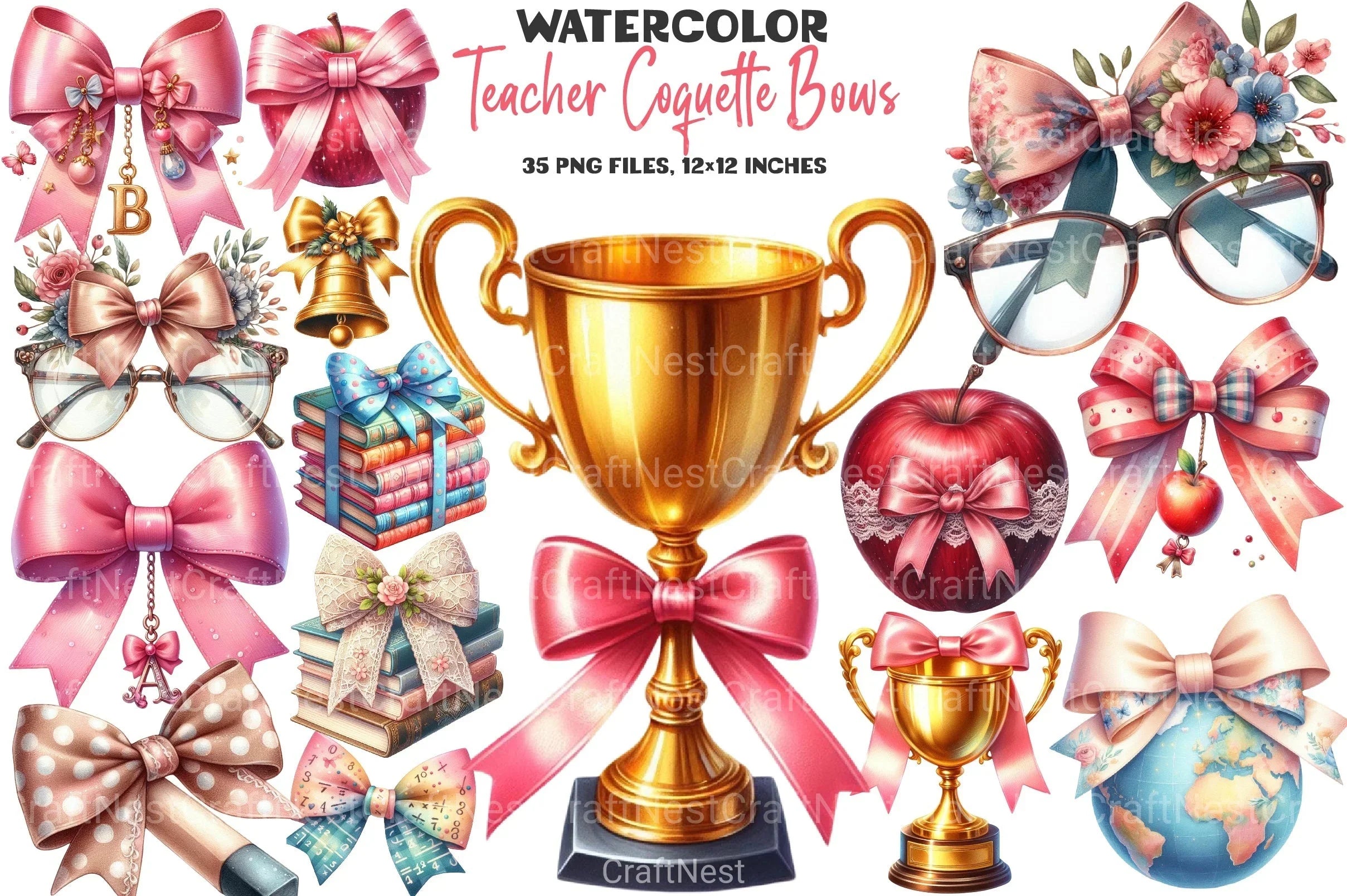 Teacher Coquette Bows Clipart Bundle - CraftNest - Digital Crafting and Art
