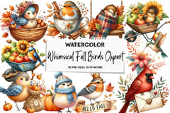 Whimsical Fall Birds Clipart Bundle - CraftNest - Digital Crafting and Art