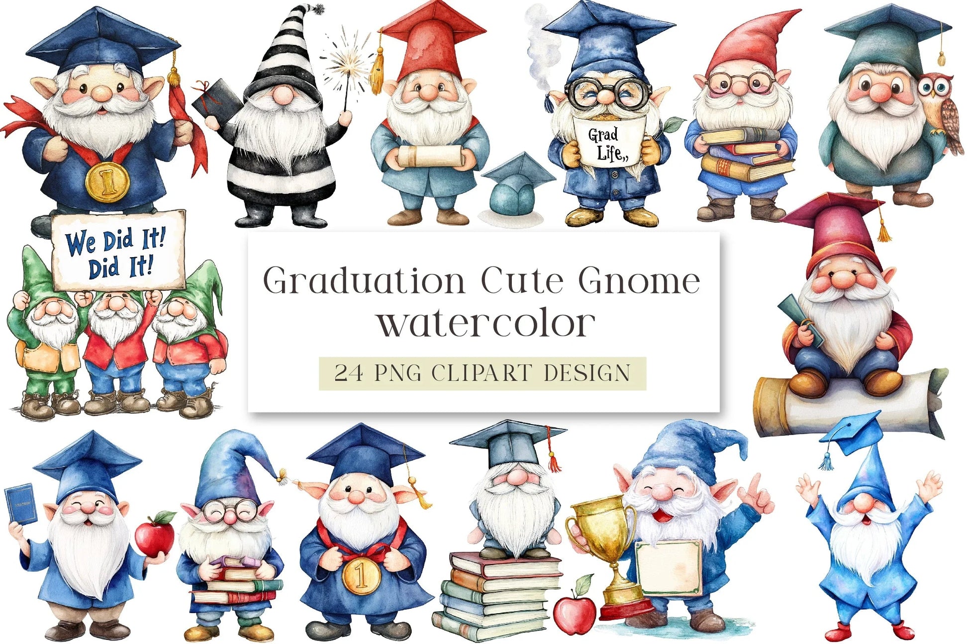 Graduation Cute Gnome Clipart Bundle - CraftNest - Digital Crafting and Art