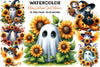 Witchy Sunflower Ghost Halloween Clipart Bundle