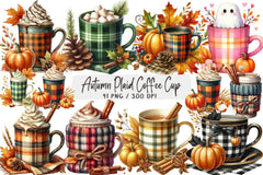 Autumn Plaid Coffee Cup Clipart Bundle - CraftNest - Digital Crafting and Art