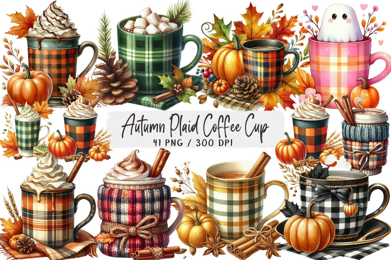 Autumn Plaid Coffee Cup Clipart Bundle - CraftNest - Digital Crafting and Art