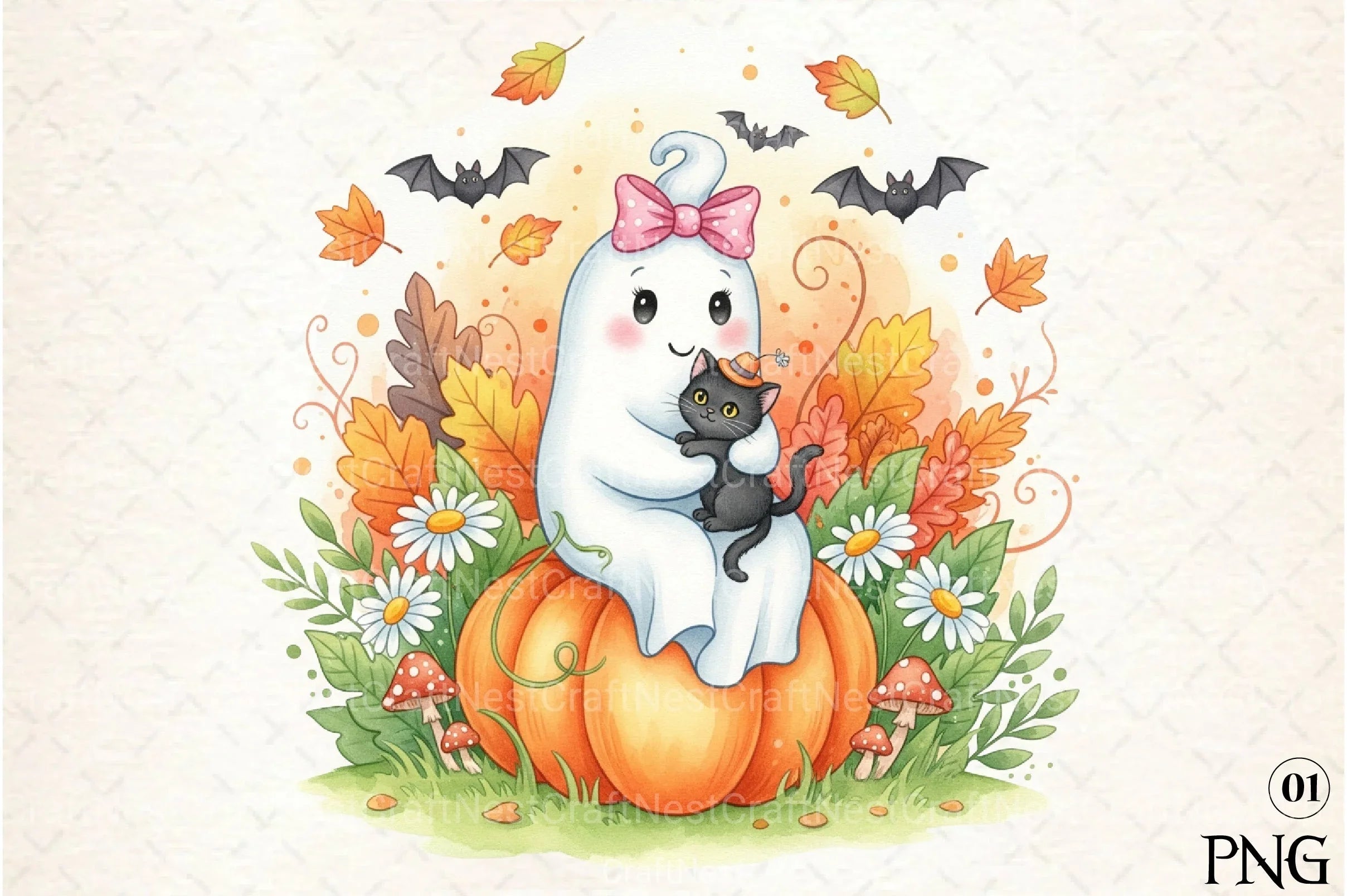 Boho Halloween Ghost Cat Clipart Bundle - CraftNest - Digital Crafting and Art