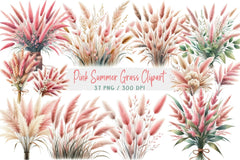 Pink Summer Grass Clipart Bundle - CraftNest - Digital Crafting and Art