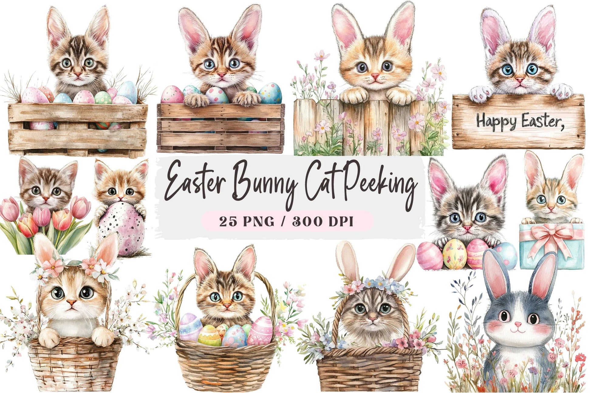 Easter Bunny Cat Peeking Sublimation Clipart Bundle - CraftNest - Digital Crafting and Art