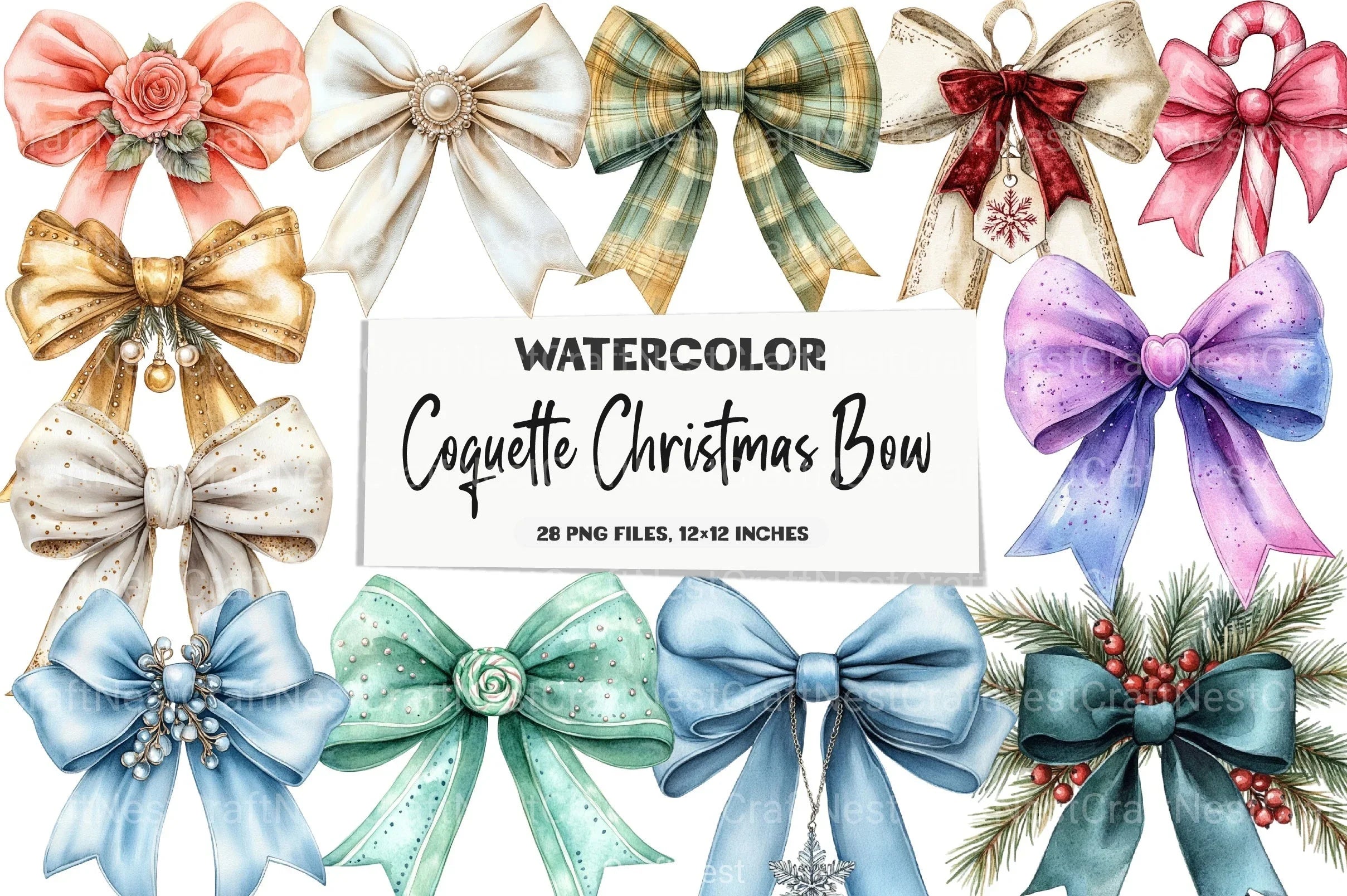 Coquette Christmas Bow Clipart Bundle - CraftNest - Digital Crafting and Art