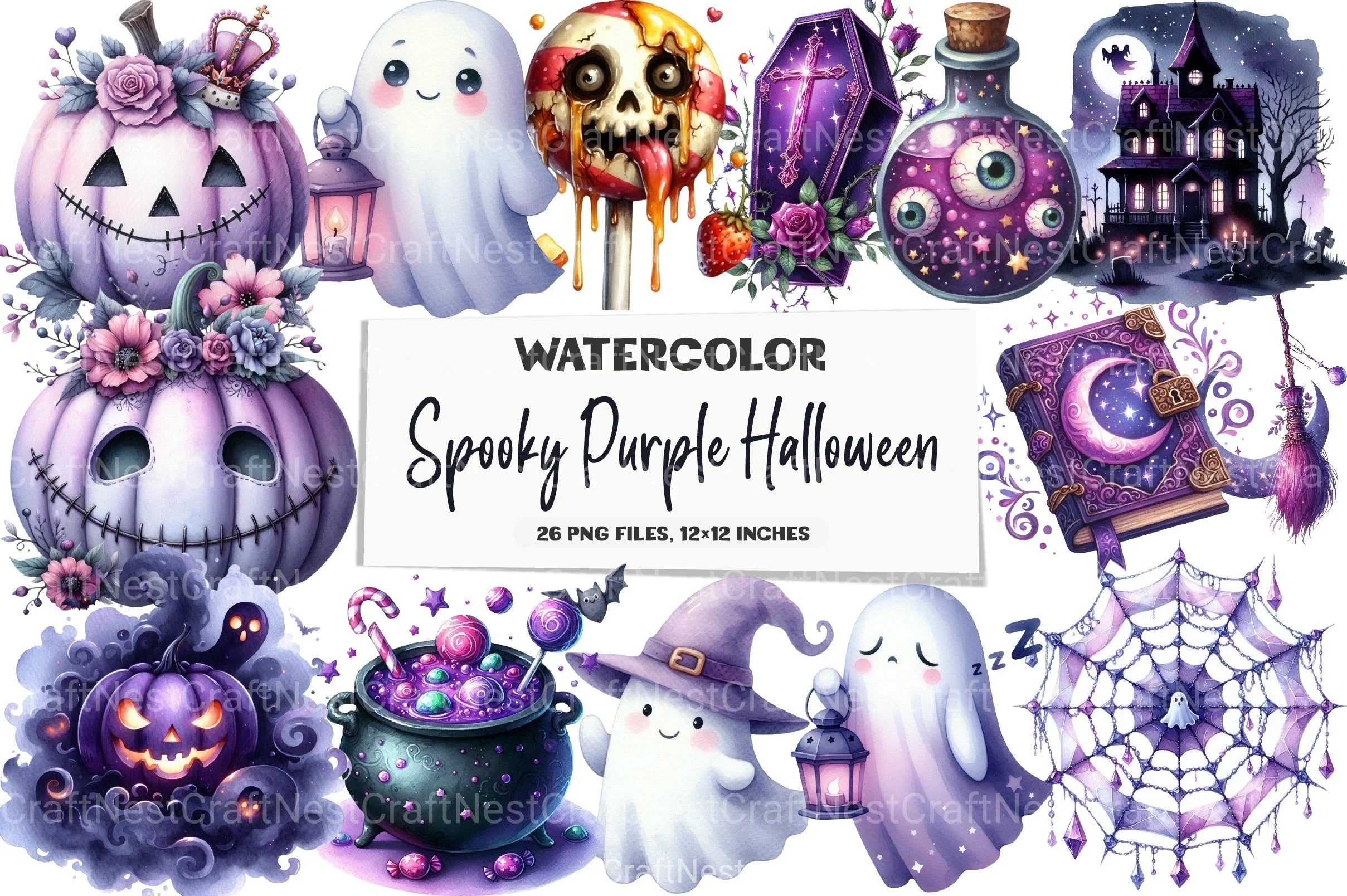 Spooky Purple Halloween Clipart Bundle - CraftNest - Digital Crafting and Art