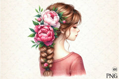 Girl with Peonies Flower Clipart Bundle 23 - CraftNest - Digital Crafting and Art