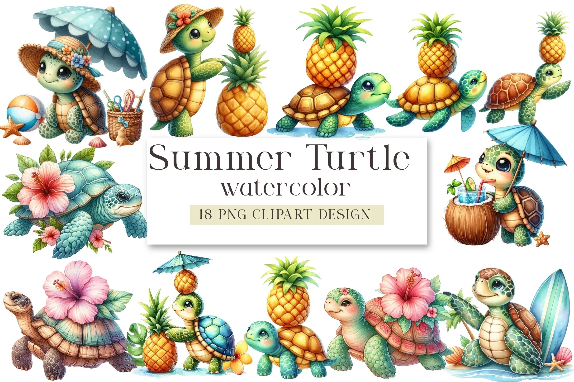 Summer Turtle Clipart Bundle - CraftNest - Digital Crafting and Art