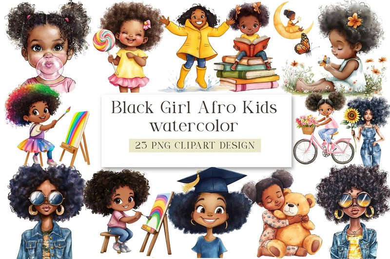 Black Girl Afro Kids Clipart Bundle - CraftNest - Digital Crafting and Art