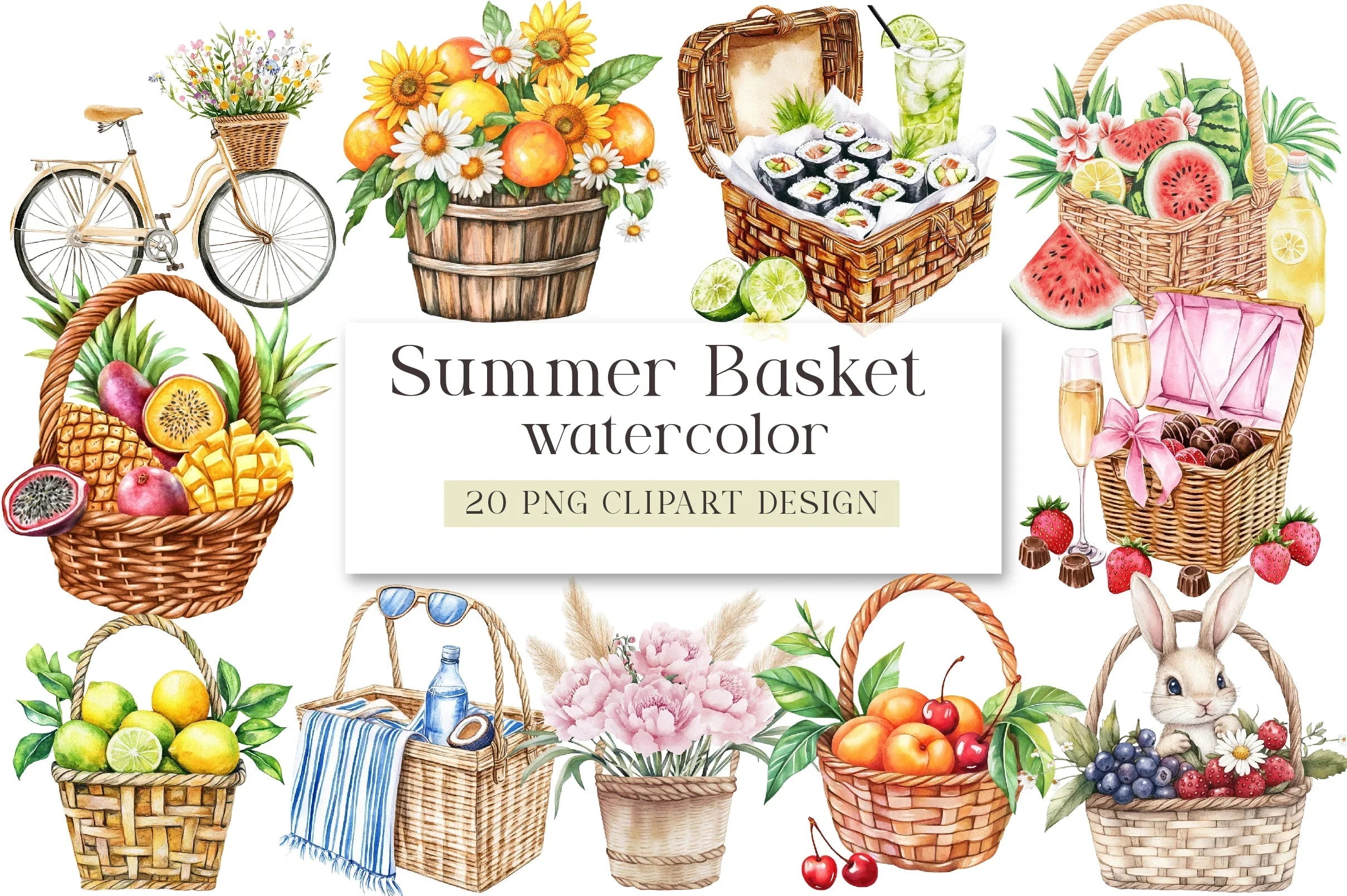 Summer Basket Clipart Bundle - CraftNest - Digital Crafting and Art