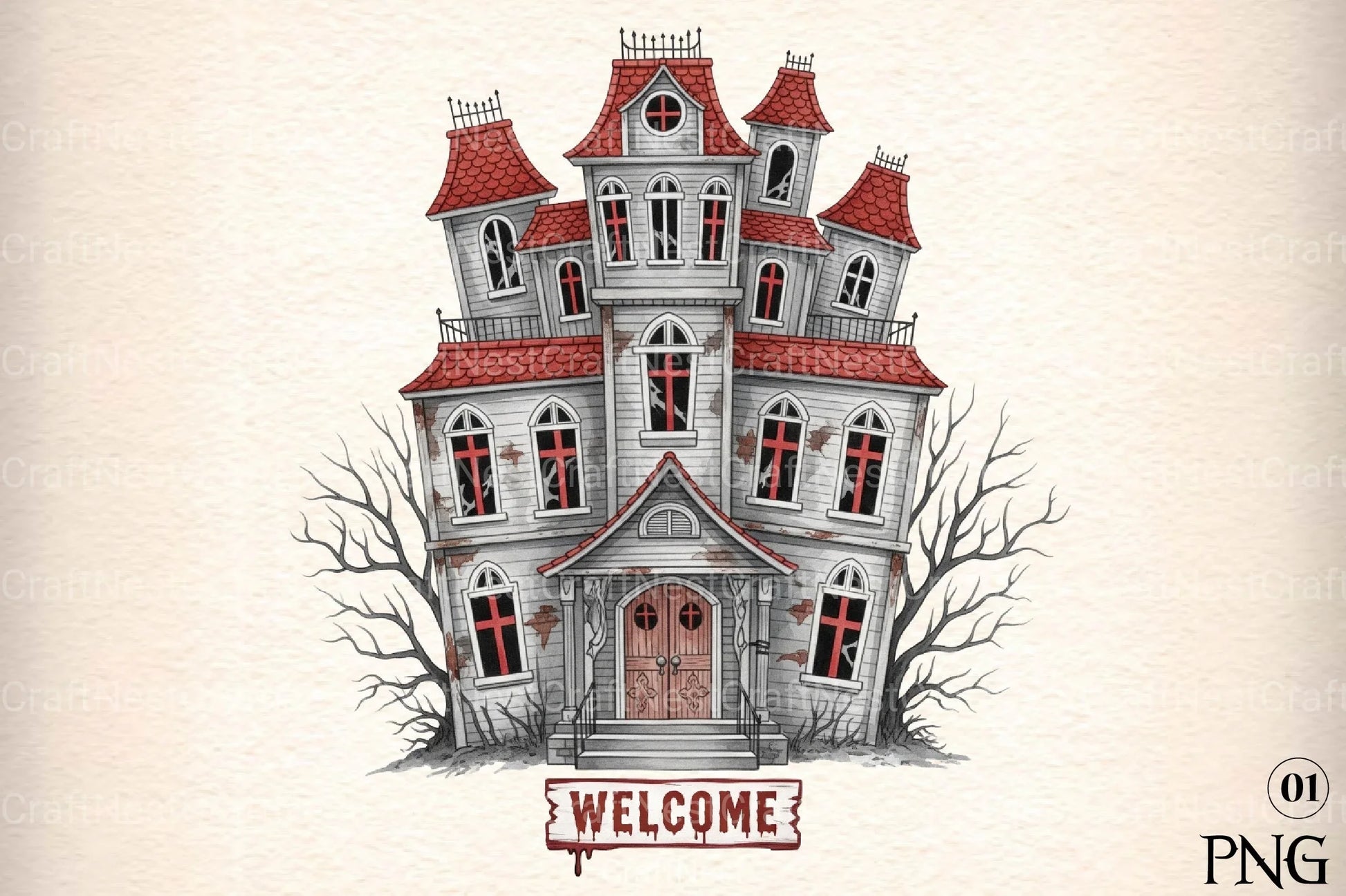 Haunted House Illustration Art Clipart Bundle - CraftNest - Digital Crafting and Art