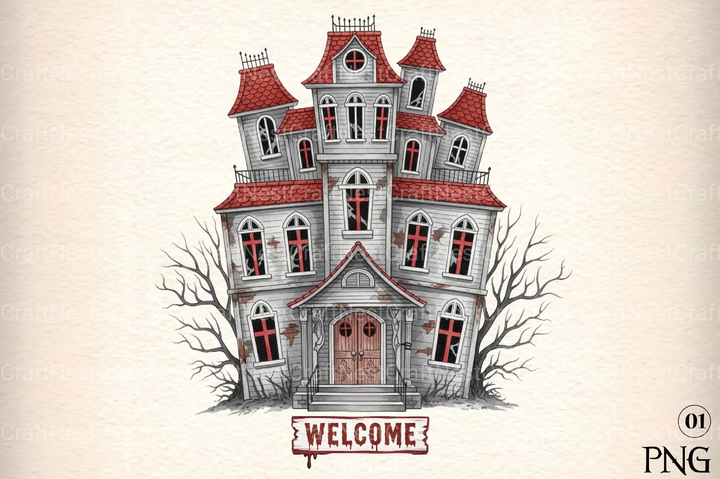 Haunted House Illustration Art Clipart Bundle - CraftNest - Digital Crafting and Art
