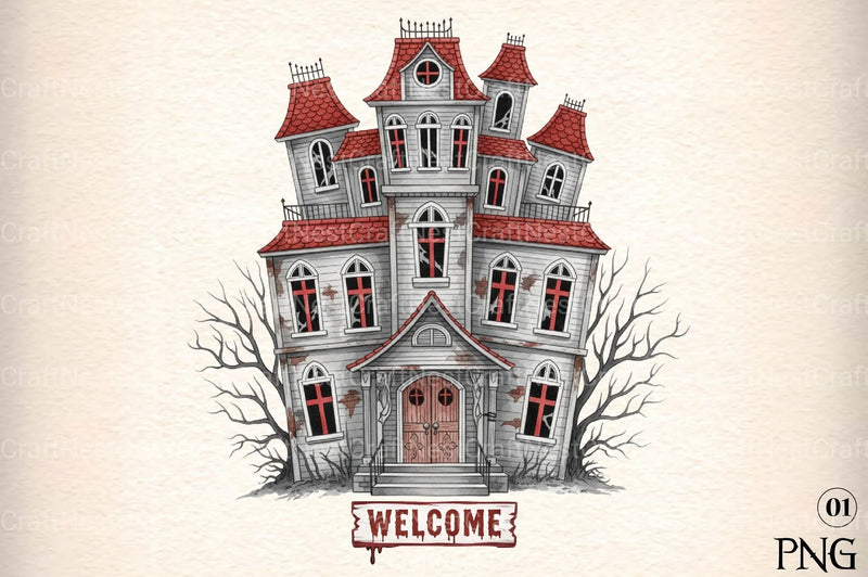 Haunted House Illustration Art Clipart Bundle - CraftNest - Digital Crafting and Art