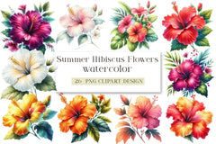 Summer Hibiscus Flowers Clipart Bundle - CraftNest - Digital Crafting and Art
