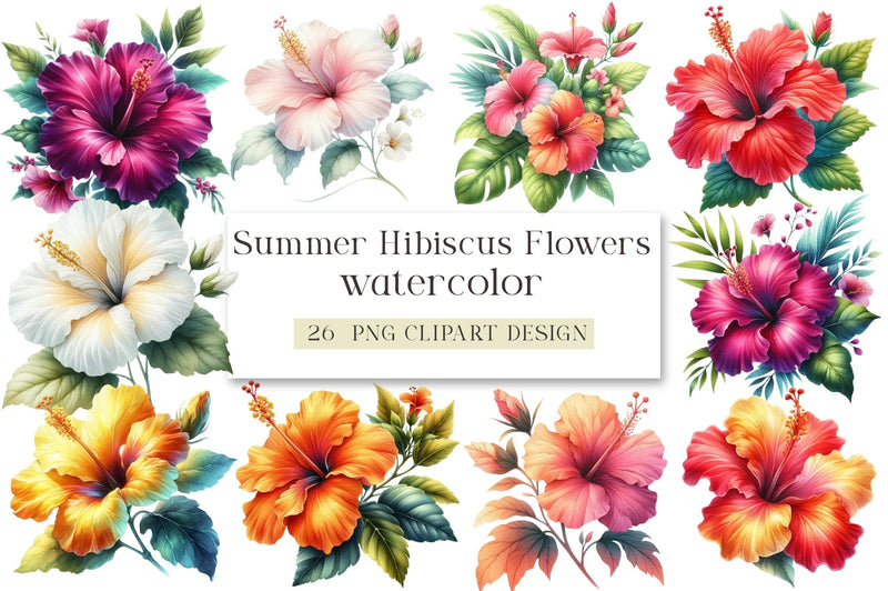 Summer Hibiscus Flowers Clipart Bundle - CraftNest - Digital Crafting and Art