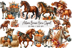 Autumn Brown Horse Clipart Bundle - CraftNest - Digital Crafting and Art