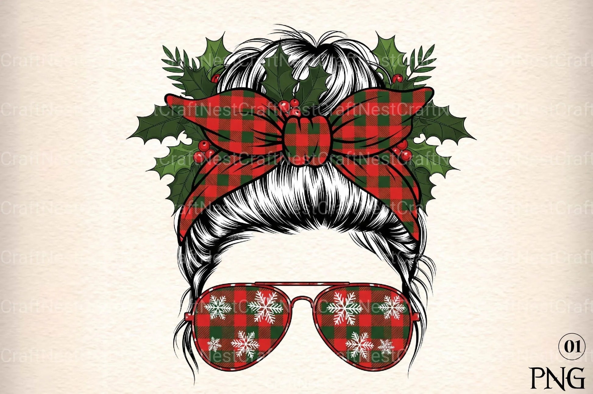 Christmas Messy Bun Design Clipart Bundle - CraftNest - Digital Crafting and Art